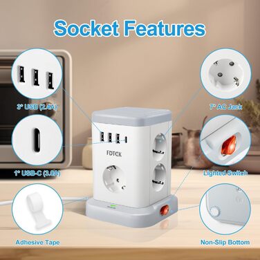 В 1 багаторазова розетка з USB, 7-контактний подовжувач живлення із захистом від перенапруги з 3 USB A та 1 USB C, багаторазова вилка з вимикачем, куб розетки з кабелем 2M, розподільна розетка USB C, 11