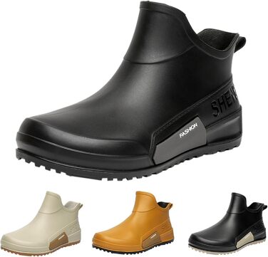 Гумові чоботи BILIKEYU для жінок та чоловіків, плоскі, нековзні, водонепроникні гумові чоботи для роботи, риболовлі, миття автомобіля, кухні, гумові чоботи, короткі чоботи, розмір 39, сірі