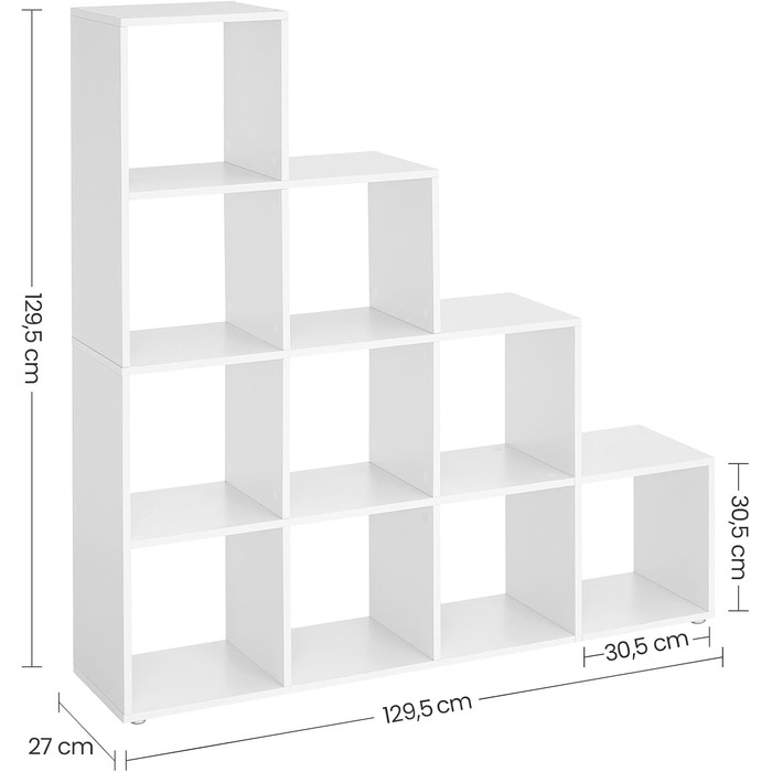 Відкрита книжкова полиця з 10 відділеннями, багаторівнева полиця, система зберігання для декору, фотографій, рослин, вітальня, спальня, кабінет, 29 x 129,5 x 129,5 см, хмарно-білий LBC10WTV1