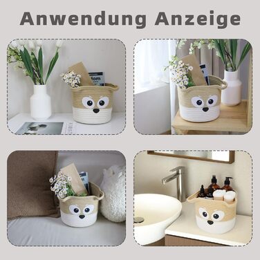 Плетений круглий кошик для зберігання GYASVWU, маленький декоративний кошик з ручкою, плетений кошик-полиця, в&39язаний кошик білий, органайзер для кошиків, кошики для полиці/зберігання іграшок для собак/дітей/подарунків (білий бежевий)