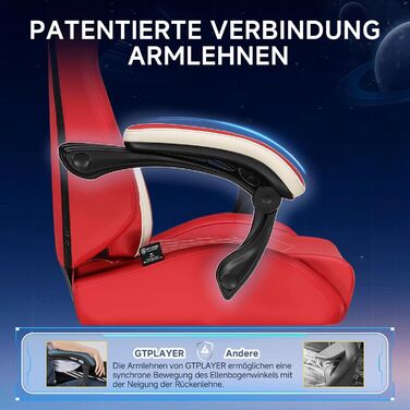 Ігрове крісло GTPLAYER, ергономічне ігрове крісло зі штучної шкіри з поперековою підтримкою, крісло для ПК з розширеною спинкою, вантажопідйомність до 150 кг, червоне, збільшене з штучної шкіри