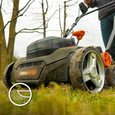 Аератор та скарифікатор для газону WG855E.9 до 400 м ширина захвату 36 см безщітковий двигун 4 рівні регулювання висоти з мішком для трави 40 л без акумулятора та зарядного пристрою