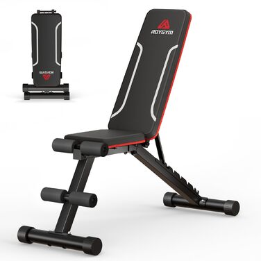 Складана силова лава Roygym, багатофункціональна тренувальна фітнес-лава з регульованою спинкою, похила лава для тренування всього тіла, стимулююча вантажопідйомність 300 кг/400 кг, чорно-червона