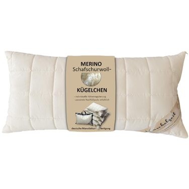 Подушка з мериносової овечої вовни розміром 40x80 см з наповнювачем з 500 грамів натуральної вовняної грудки для індивідуального регулювання висоти та стьобаним бавовняним чохлом - Зроблено в Німеччині