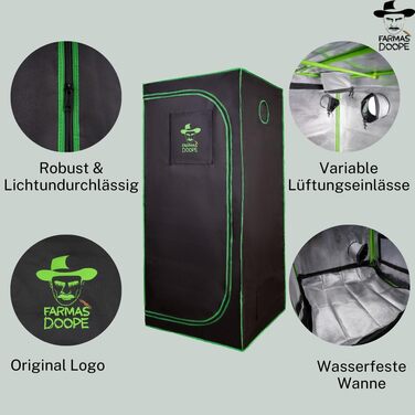 Гроубокс 80x80x180 см Тент для вирощування та розмноження рослин (гідропоніка) Шафа для рослин з Оксфорду 600D та високовідбиваючого мілару Тент для рослин та домашнього вирощування З водонепроникним піддоном