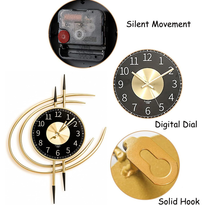 Настінний годинник LANMOU без шуму настінний годинник без цокання Великий сучасний 54 см золотий і чорний металевий настінний годи
