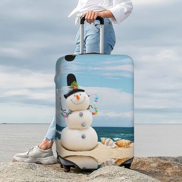 Чохол для валізи Сніговик на пляжі, захисний, міцний, для валіз розміром 45.7-81.3 см, чорний, малий