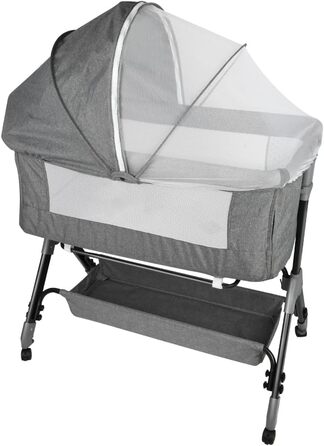Дитяче ліжечко 3-в-1, дитяча колиска та дорожнє ліжечко, 4-рівневе регулювання висоти дитячого ліжечка, відкидне ліжко, колиска для дітей вагою до 25 кг - 104 x 52 x 100-110 см - Білизняно-сірий колір