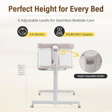 Дитяче ліжечко-колиска - Дитяче ліжко-колиска з колесами, пружинна колиска для немовлят - Комплект ліжечка для подорожей - Розсувне дитяче ліжко - Безпечне спальне місце для малюків, бежевий