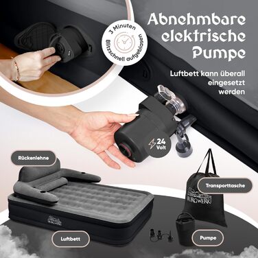 Надувний матрац для 2 осіб система 3 в 1 Елегантне гостьове ліжко та кемпінгове ліжко Надувний матрац з електричним насосом 150x200 Самонадувальний надувний матрац для 2 осіб, чорний/антрацит