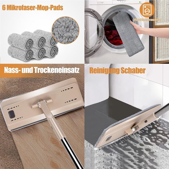 Набір швабр Midyb з відром, швабра для підлоги та відро з 6-ма насадками для вологого та сухого прибирання, швабри з мікрофібри дл