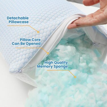 Охолоджувальна подушка UNIKOME 40x80 см, 2 шт., подушка з піни з ефектом пам&39яті, двостороння, охолоджувальна подушка холодна/тепла, знімна, синя для літа/осені, біла для зими/весни, Oeko-Tex 40 x 80 см, шестикутник 2