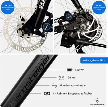 Електровелосипед Bergsteiger Cannock 26/27,5/29 дюймів з двигуном 250 Вт, гідравлічними гальмами, алюмінієвий гірський електровелосипед для чоловіків та жінок, кольоровий дисплей, електричний велосипед з 24-швидкісними передачами, 29-дюймові колеса акумул