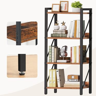 Книжкова полиця HOOBRO, стояча полиця, полиця-драбина, окремостояча вузька полиця, офісна полиця з 4 ярусами, відкриті полиці, для вітальні, спальні, офісу, кухні, рустикальний коричневий та чорний EBF40SJ01 42 x 28 x 102 см рустикальний коричневий чорний