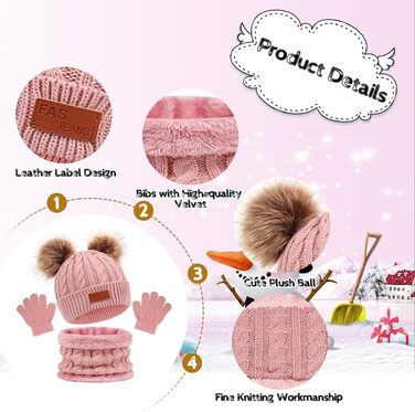 Дитячий зимовий комплект 3-в-1 шапка, шарф та рукавички, термов&39язана шапка, шарф та рукавички, на флісовій підкладці, зимові аксесуари для хлопчиків та дівчаток віком 1-5 років, рожевий