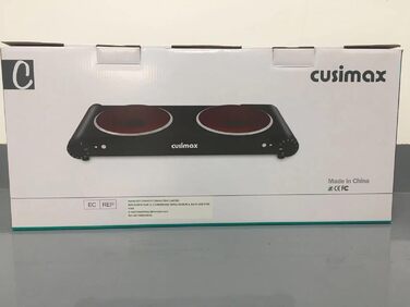 Інфрачервона варильна поверхня CUSIMAX 2 шт. 1200 Вт 1200 Вт Електрична варильна поверхня зі склокераміки, портативні подвійні варильні поверхні з регулюванням температури для зовнішнього/внутрішнього використання, для всіх типів гончарів, чорна нержавіюч
