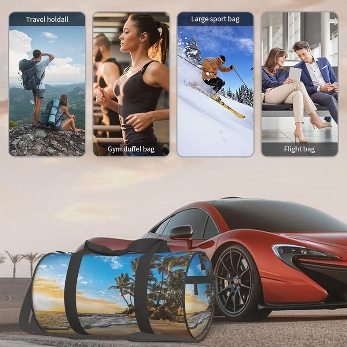 Спортивна сумка, дорожня сумка, пляжна сумка, принт Захід сонця, ландшафтний малюнок, сумка на нічліг, чорна, універсальний розмір, сумка для подорожей