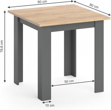 Обідній стіл Vicco Karlos, обідній стіл, дуб Goldkraft/антрацит, 80 x 80 см