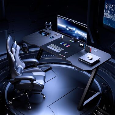 Ігровий стіл GTPLAYER, Ігровий стіл 120 x 60, ПК, ігровий стіл з розеткою, міцний комп&39ютерний стіл з гачком для навушників та штекером