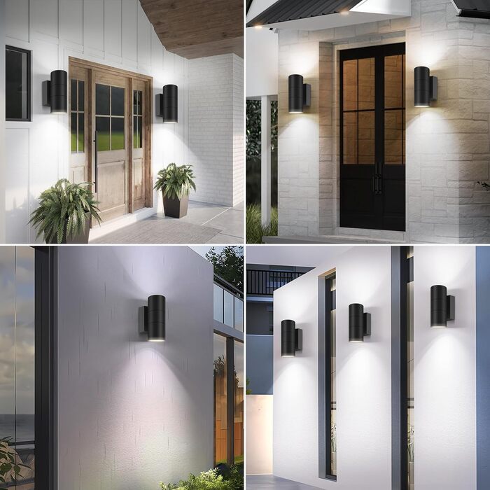 Вуличний настінний світильник Kerry, водонепроникний IP65, чорні алюмінієві настінні світильники з підйомом/опусканням, настінний світильник GU10 для саду, патіо, входу, лампочка не входить до комплекту - дві штуки, чорний