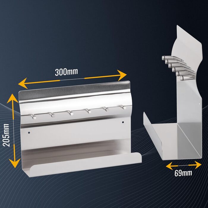 Дошка для ключів RICOO з полицею, MB6001, зберігання ключів, дошка для ключів, магнітна дошка, нержавіюча сталь, 30x7x20, дошка ог