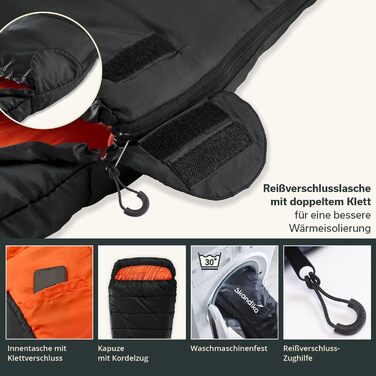 Спальний мішок Skandika Vegas XXL Мумія-спальний мішок з/без полібавовняної підкладки, для дорослих, що з&39єднується, подвійний спальний мішок, 3 сезони, до -12C, 220 x 110 см Зимовий відпочинок на природі, кемпінг, походи, чорний/помаранчевий Блискавка 