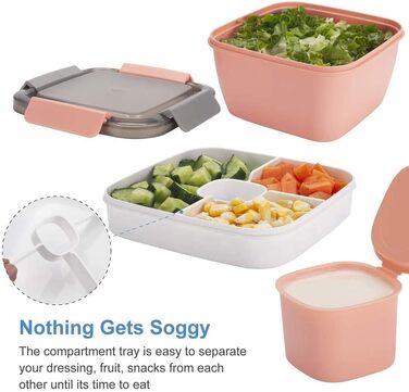 Ланч-бокс MUJUZE з відділеннями, Салат з собою, Ланч-бокс зі столовими приборами для дорослих/дітей, Ланч-бокс стійкий герметичний
