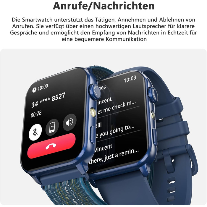 Жіночий смарт-годинник Blackview, Bluetooth-дзвінки/світлодіодні ліхтарі/2 браслети (силікон/нейлон), спортивний годинник з монітором серцевого ритму, сну, SpO2, кроків, калорій та кілометражу, 350 мАг (6 днів), фітнес-годинник для Android та iOS, рожевий