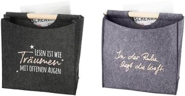 Стійка для газет Brandsseller Felt з дерев&39яною ручкою, приблизно 31 x 30 x 18 см, кошик/кишеня для газет - Читання - це як мріяти з відкритими очима - Антрацит