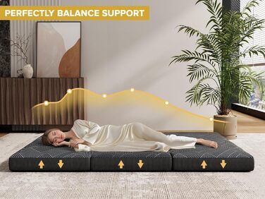 Складаний матрац Vamcheer, надзвичайно товстий гостьовий матрац - 15 см, 3-секційний складний гостьовий матрац з гелевої піни, для дорожнього ліжка, дорослих, кемпінгу, підлоги, гостьового ліжка (сірий, 90 x 200 x 15 см) 90x200x15