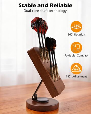 Обертовий дерев&39яний тримач для дротиків настільна підставка для зберігання 6 сталевих та м&39яких дротиків, кишеня-органайзер з нековзною основою для ігрової кімнати, бару, офісу (коричневий)