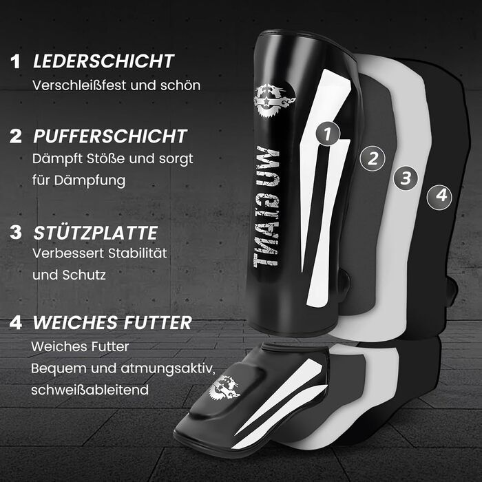 Накладки на гомілки для кікбоксингу, регульовані надзвичайно товсті накладки на ноги із захистом підйому стопи, професійні накладки на гомілки та підйом стопи для муай-тай, ММА, боксу, кікбоксингу, чорні, розмір L 160-185 см (розмір за вагою)