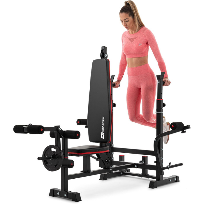 Силова лава Hop-Sport, багатофункціональна тренувальна лава з механізмом метелик, накладка на згинання ніг та згинання рук, регульована стійка для штанги, домашня фітнес-станція, вантажопідйомність 270 кг