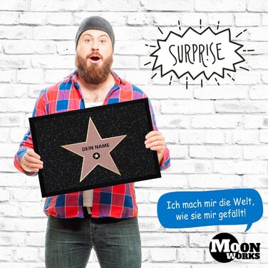 Персоналізований килимок для дверей MoonWorks з іменем, Голлівудська зірка з Алеї слави, персоналізований подарунок, нековзний та миється, білий, 60x40 см