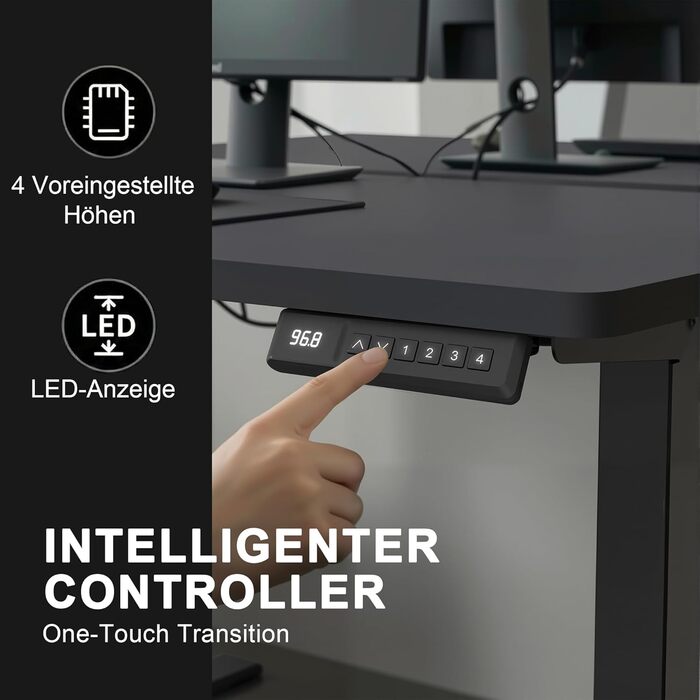 Стіл з регульованою висотою 180 x 85 см L-подібний стіл Регульований по висоті електричний, ергономічний ігровий стіл з гачками (чорний) Чорний 180 x 85 см