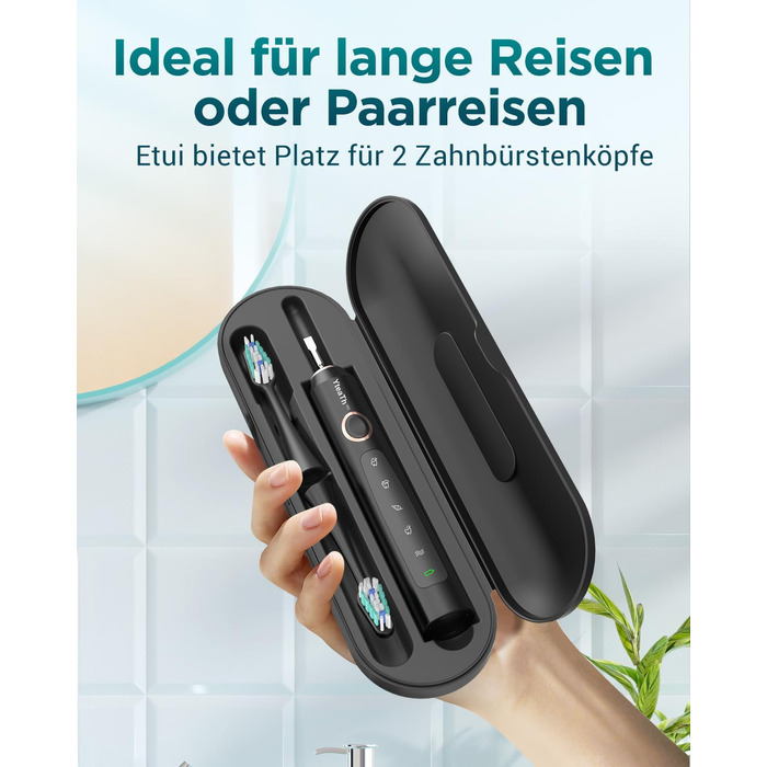 Електрична зубна щітка для дорослих і дітей звукова щітка з 8 насадками (3 типи), 90 днів роботи від акумулятора, 5 режимів, 50000 обертів на хвилину, дорожній футляр, таймер, чорний колір