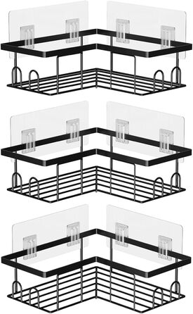 Душова полиця UUlioyer без кута для свердління, водонепроникна та нержавіюча душова полиця, органайзер для полиць у ванній кімнаті з 3 шт. , тримач для шампуню та гелю для душу, чорний (кутова полиця для душу з 3 шт. )