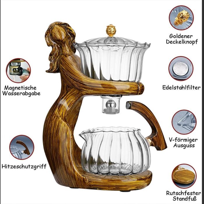 Елегантний скляний чайний набір Ледачий чайник автоматичний заварник, преміум аксесуари для дому, розкішний набір для чайної церемонії з магнітним закриттям.