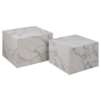 Комплект журнальних столиків AC Design Furniture Dicte Square з 2 шт. , білий з мармуровим ефектом, елегантний стіл для вітальні, приставний столик для вітальні, Ш 58 x В 40 x Г 58 см та Ш 50 x В 33 x Г 50 см