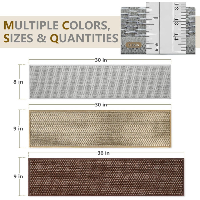 Нековзні килимки для сходів для дерев&39яних сходів у приміщенні, 22,9 x 91,4 см, 8 шт. , надзвичайно широкі сходинки, килим, доріжка для сходів, подушки для сходів з багаторазовим клеєм, для собак, 9 x 36 дюймів, бежевий 8