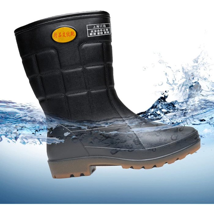 Чоловічі гумові чоботи до середини литки, водонепроникні, нековзні, чорні, ПВХ, для дорослих, робочі гумові чоботи, розмір 43 EU, чорні