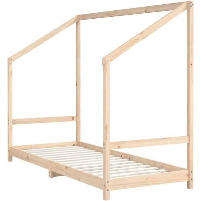 Дитяче ліжко 2x(80x200) см з масиву сосни з міцним каркасом та дихаючими фанерними ламелями для гарної підтримки матраца 205,5 x 171 x 158 см Натуральний колір