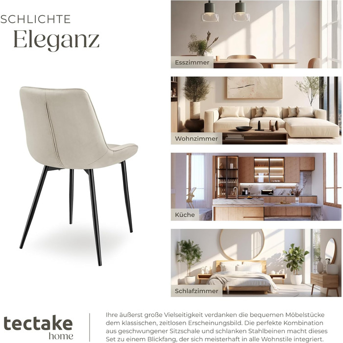 Стільці для обіду tectake, комплект з 2 шт., м&39яке крісло, кухонне крісло, крісло для вітальні, крісло для туалетного столика, ергономічне крісло з оксамитовою спинкою та сидінням, чорні металеві ніжки - кремові, комплект з 2 шт.