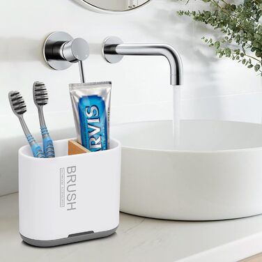 Тримач для зубних щіток PARKMANI, тримач для електричних зубних щіток для органайзера для ванної кімнати, знімний органайзер для зубних щіток для ванної кімнати зі зливним отвором для сімї, дітей (білий)