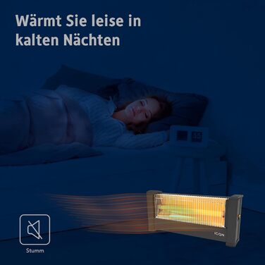 Інфрачервоний обігрівач ICQN, для приміщень площею до 9 м, 900 Вт, IP20, електричний обігрівач, кабель 135 см, обігрівач для офісу або дому, інфрачервоний обігрівач, IQ.0900.APW 54,5 x 28 x 17,2 см, чорний