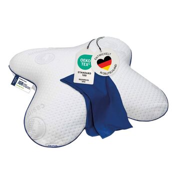 Ергономічна подушка з пінного матеріалу з ефектом пам&39яті у формі метелика для сну на боці. Ортопедична подушка з пінного матеріалу з ефектом пам&39яті для сну на боці. Подушка для шиї для підтримки шийного відділу хребта, 56 x 48 см, з синім чохлом.