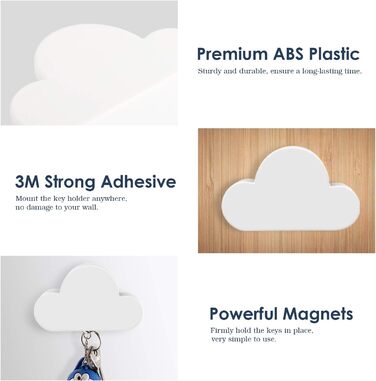 Тримач для ключів MoKo магнітний, 2 шт. для наклеювання, гачок для ключів без свердління для стіни - білий