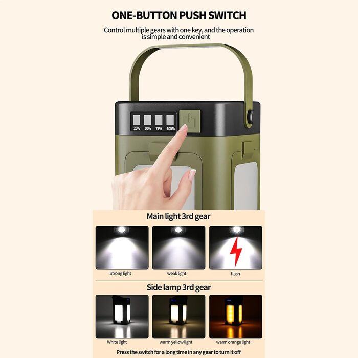 Портативний сонячний кемпінговий ліхтар, 12,9 x 7,9 x 7,9 см, ліхтар, 4 світлодіоди, регульоване освітлення з батареєю, висувне освітлення з кутом на 90 градусів, туристичне спорядження, аксесуар для випадків відключення електроенергії в наметі