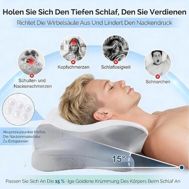 Подушка для шиї з піни з ефектом пам&39яті, знеболювальна охолоджувальна подушка з повільним відновленням, регульована ергономічна ортопедична подушка для сну на боці, спині та животі, сіра