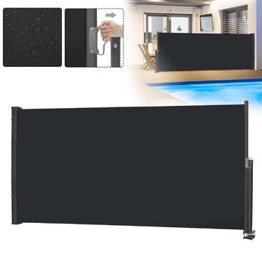 Розсувна бічна маркіза, екран для забезпечення конфіденційності, сонцезахисний козирок, вітрозахисна, водостійка поліестерова бічна рулонна штора з алюмінієвого настінного кронштейна для патіо, балкона, забезпечення конфіденційності (100x300 см, антрацит)